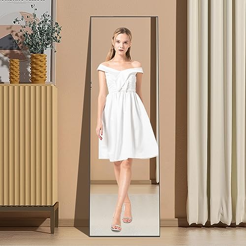 WIIS' IDEA Full Length Mirror with Stand, 59"x16" Floor Mirror, Black O584483