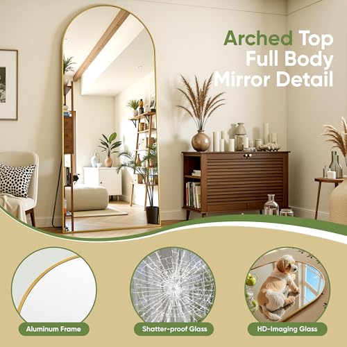 78" Oversized Arched Floor Mirror with Stand, Aluminum Frame, Black N18643