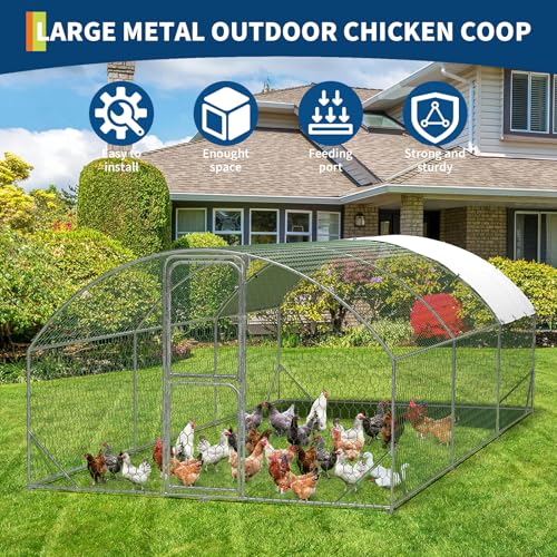 Large Metal Chicken Coop Walk-in Poultry Cage with Waterproof Cover, Double Lockable Doors X5588