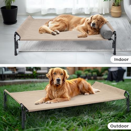 Veehoo Large Elevated Dog Bed, Outdoor Raised Cot with Removable Headrest, Breathable Washable Mesh R9070