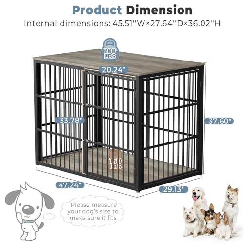 43'' Dog Crate Furniture with 3 Doors, XL Wooden End Table for Medium to Large Dogs M2208