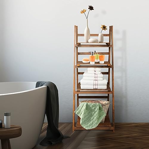 Funkeen Foldable Ladder Shelf Plant Stand for Indoor Outdoor White D80239