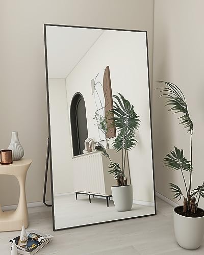 Koonmi Large Full Length Mirror with Stand, Aluminum Alloy Frame, Black G7504