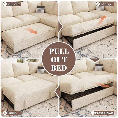 108 Inch U-Shaped Sectional Sleeper Sofa with Pull Out Bed, Dark Grey J60928