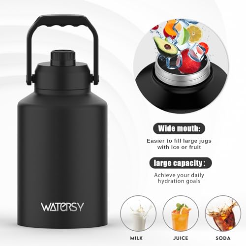 128oz Insulated Stainless Steel Water Bottle with Handle, Black W803