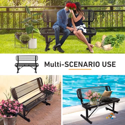 Heavy Duty Outdoor Metal Park Bench with Backrest for Garden Patio Yard K713