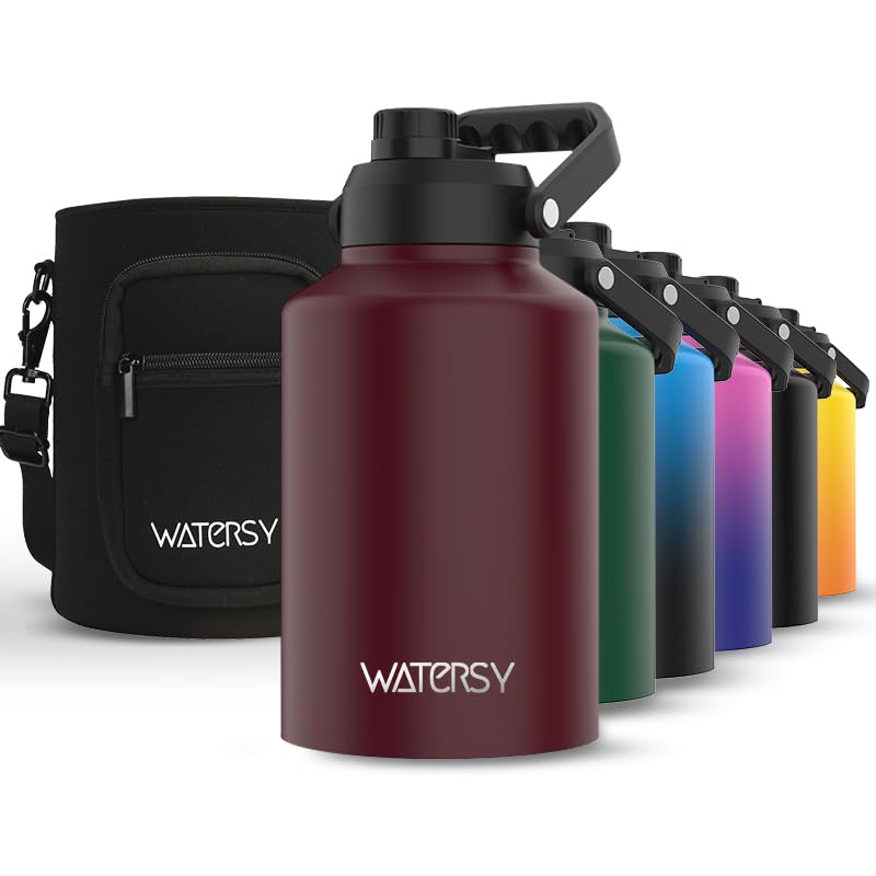 1 Gallon Water Bottle Insulated(Cold for 48 Hrs),BPA Free&Leak Proof,128oz Stainless Steel Water Jug,Big thermo,Large Water Bottle with Handle for Gym,Hiking,Camping&Travel,Black