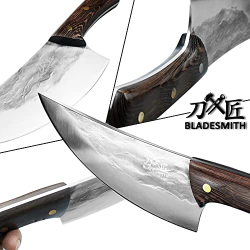 BLADESMITH Meat Cleaver Bone Chopper Knife, 6.3'' Stainless Steel Blade with Pear Wood Handle Q434