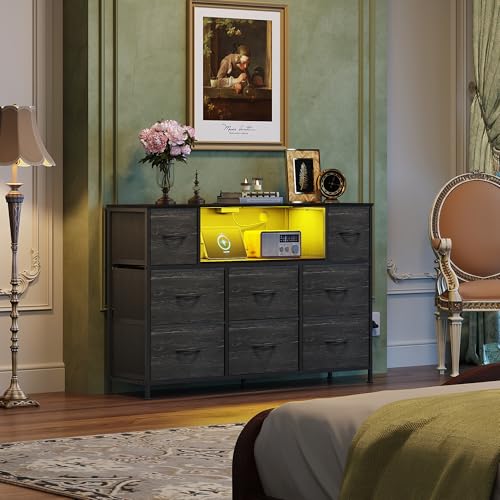 WLIVE Dresser for Bedroom with Charging Station and LED Lights, 8 Drawer R754