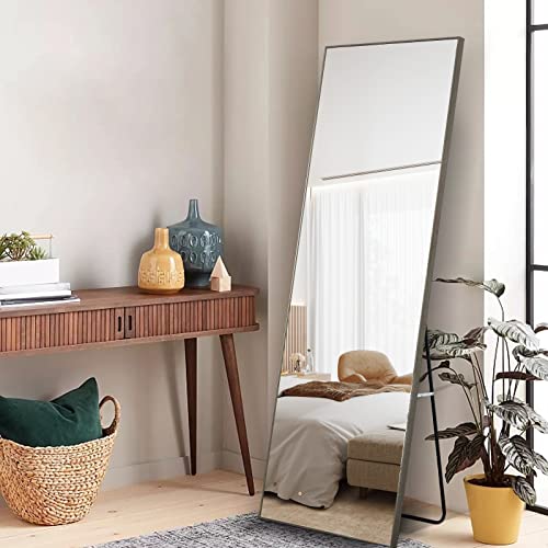 WIIS' IDEA Full Length Mirror with Stand, 59"x16" Floor Mirror, Black O584483