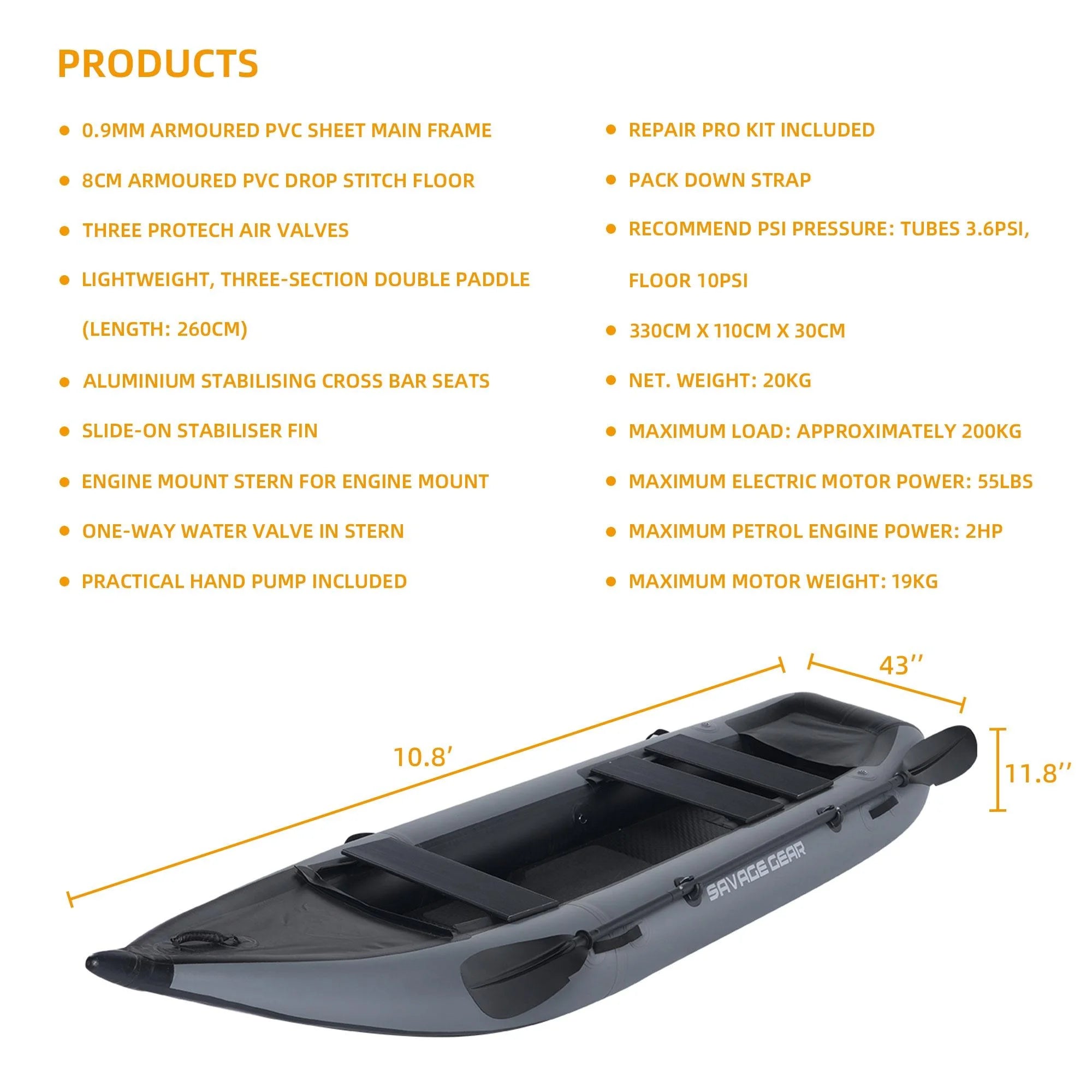 2 Person Inflatable Fishing Kayak with Pump, Paddle, and Repair Kit L2296