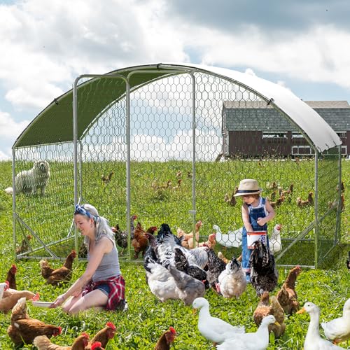 Large Metal Chicken Coop Walk-in Poultry Cage with Waterproof Cover, Double Lockable Doors X5588