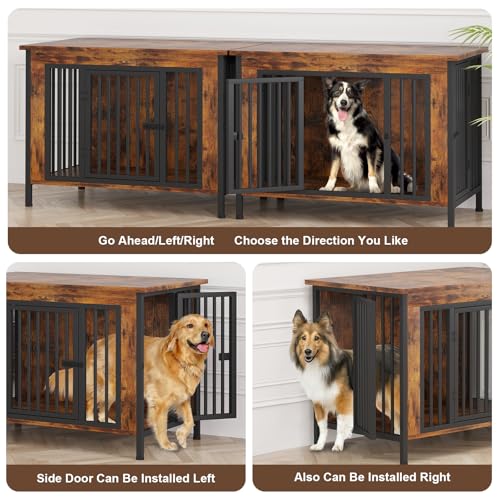 EasyCom XL Wooden Dog Crate Furniture for Medium and Large Breeds, 2 Doors A673