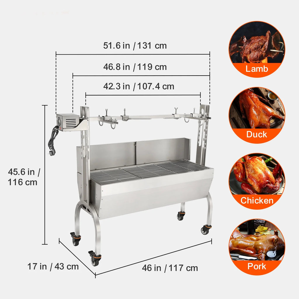 SKYSHALO 46" Rotisserie BBQ Grill for Pig Lamb Chicken J159