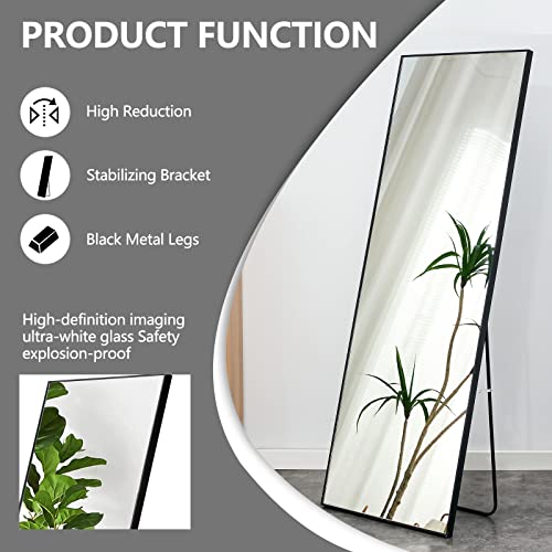 WIIS' IDEA Full Length Mirror with Stand, 59"x16" Floor Mirror, Black O584483