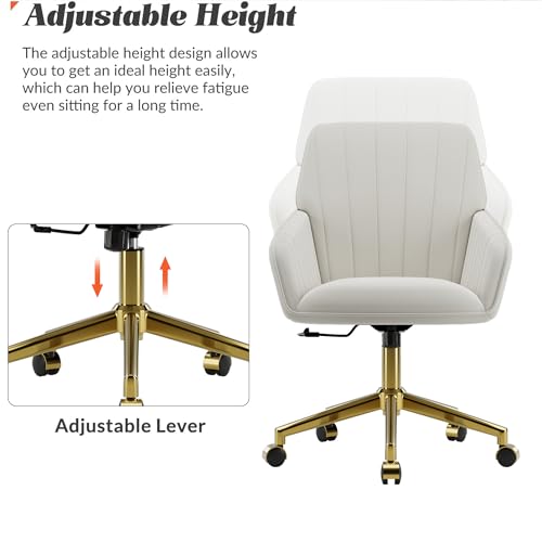 Velvet Home Office Chair with Gold Base, Swivel Desk Chair with Wheels (Cream) Z435471
