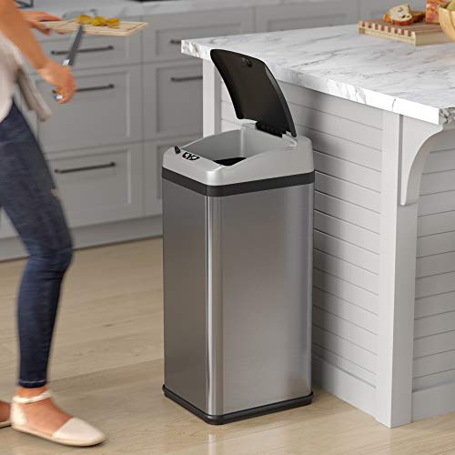 iTouchless 13 Gallon Stainless Steel Automatic Kitchen Trash Can with Lid and Odor Filter G12862