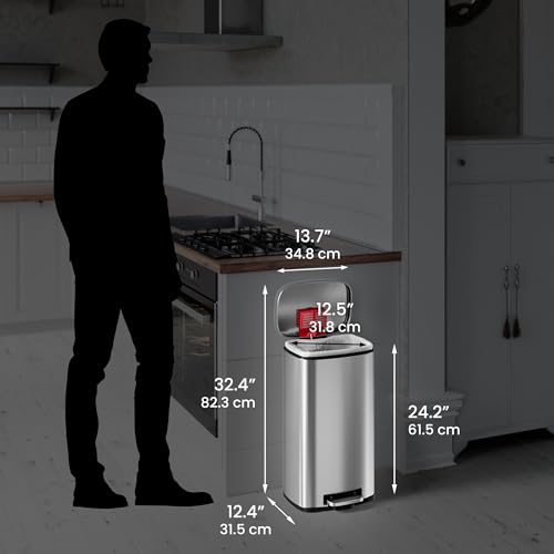iTouchless 13 Gallon Stainless Steel Automatic Kitchen Trash Can with Lid and Odor Filter G12862