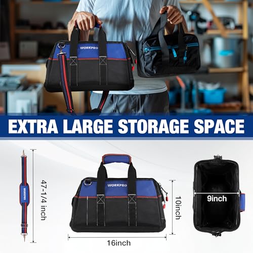 WORKPRO 16-inch Wide Mouth Tool Bag with Waterproof Molded Base K85487