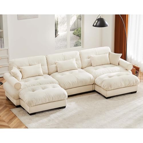130" Modular Sectional Sofa with Movable Ottoman, Velvet Upholstered, Green Y4976