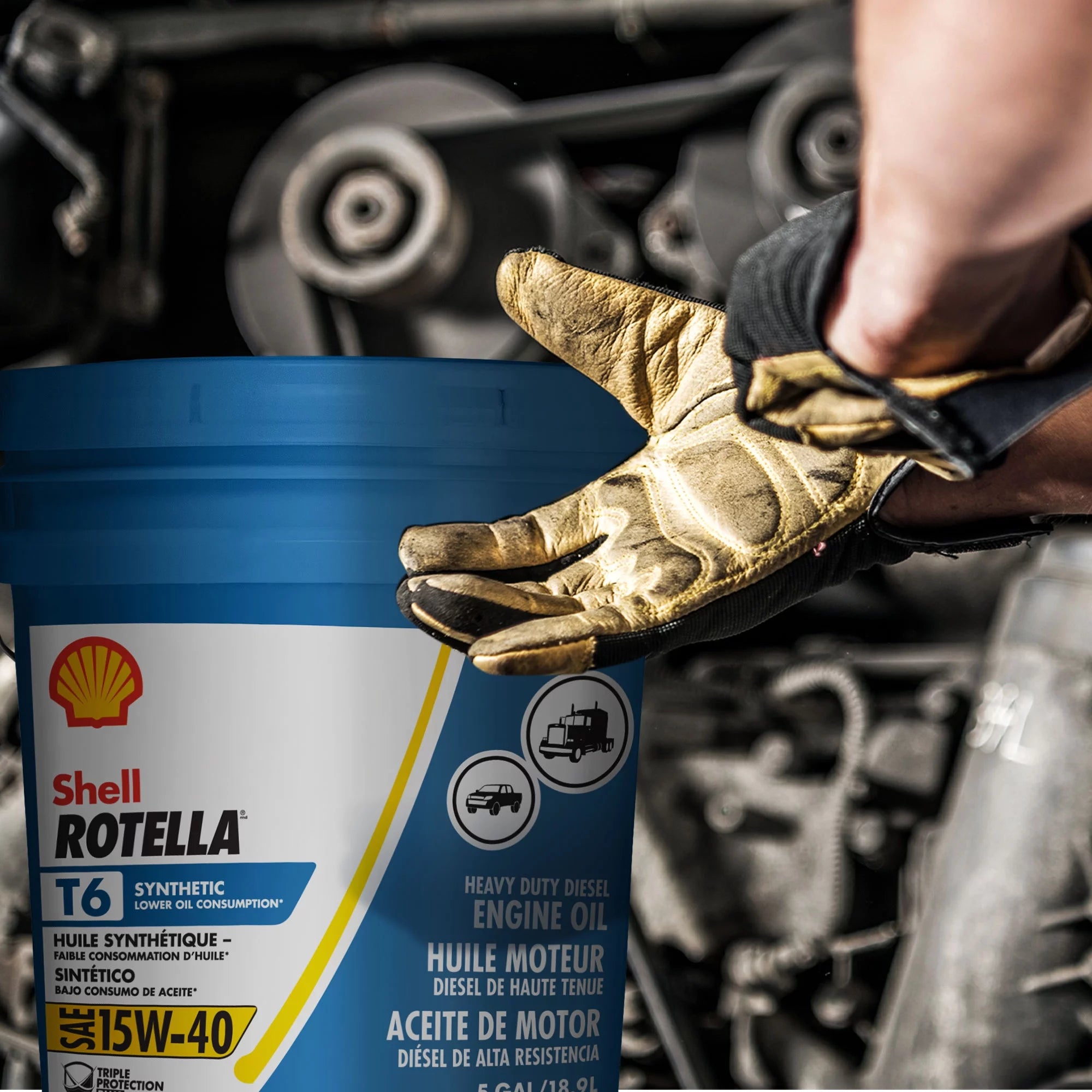 Shell Rotella T6 Full Synthetic 15W-40 Diesel Engine Oil 5 Gallon H90171
