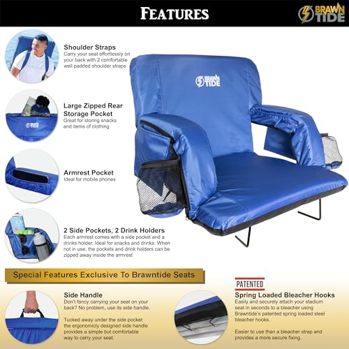 BRAWNTIDE Stadium Seat with Back Support, Cushion, Cup Holders J7745
