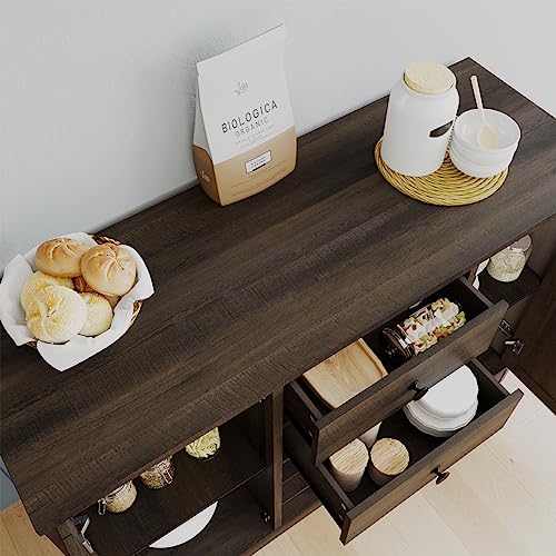 Farmhouse Buffet Sideboard Bar Cabinet with Storage, Dark Brown A255