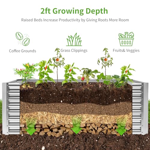 Land Guard 8×4×2 ft Galvanized Raised Garden Bed Kit for Vegetables D685