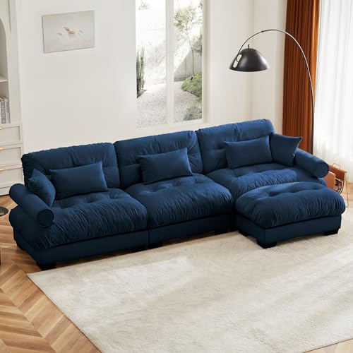 130" Modular Sectional Sofa with Movable Ottoman, Velvet Upholstered, Green Y4976