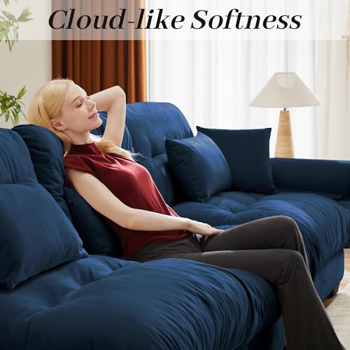 130" Modular Sectional Sofa with Movable Ottoman, Velvet Upholstered, Green Y4976