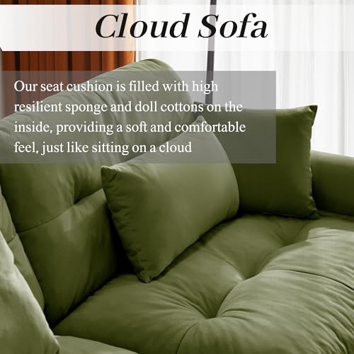 130" Modular Sectional Sofa with Movable Ottoman, Velvet Upholstered, Green Y4976