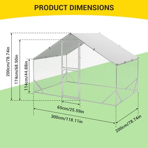 Large Metal Chicken Coop Walk-in Poultry Cage with Waterproof Cover, Double Lockable Doors X5588