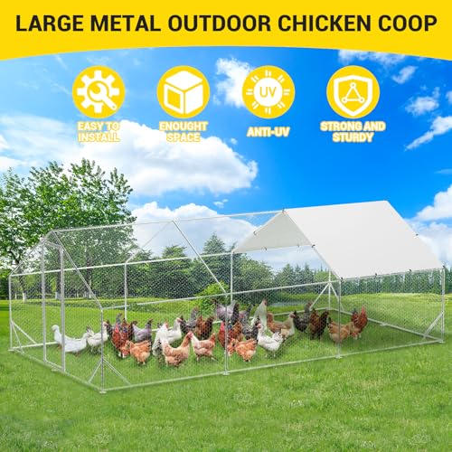 Large Metal Chicken Coop Walk-in Poultry Cage with Waterproof Cover, Double Lockable Doors X5588
