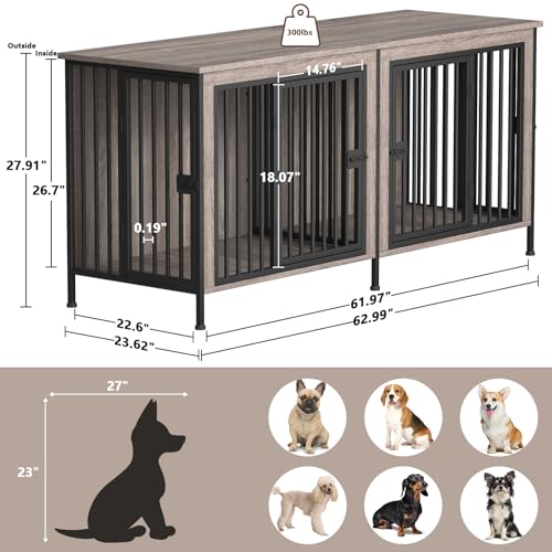 EasyCom XL Wooden Dog Crate Furniture for Medium and Large Breeds, 2 Doors A673