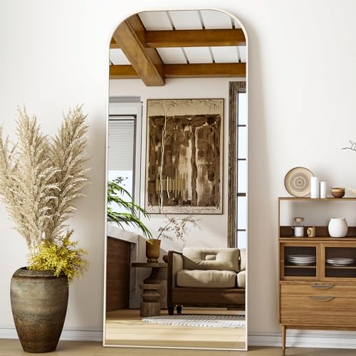 Full Length Mirror 56x21 Inch Arched Floor Standing Wall Mountable Black J48657