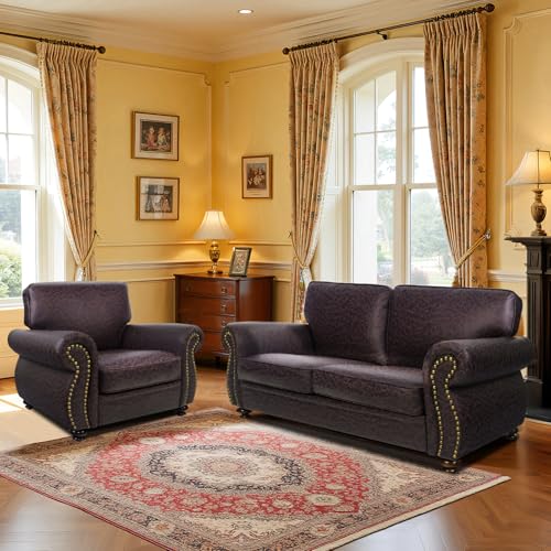 Mid-Century 3-Seater Sofa with Rivet Design, Removable Cover and Solid Wood Frame I150
