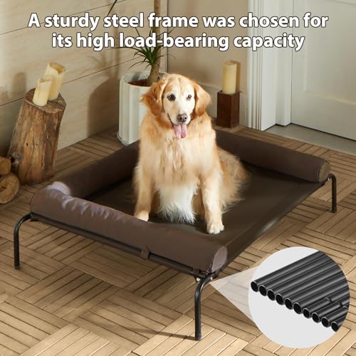 Cooling Elevated Dog Bed for Large Dogs, Waterproof Raised Cot with Headrest, Grey W43220