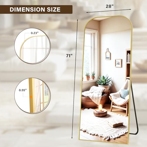 Full Length Mirror 56x21 Inch Arched Floor Standing Wall Mountable Black J48657