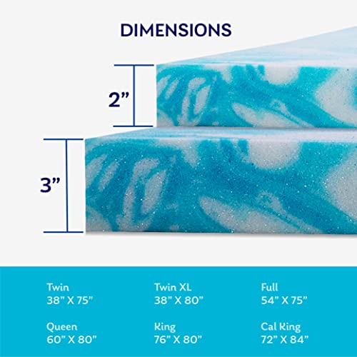 EGO Topper 2 Inch Twin Memory Foam Mattress Topper, Gel Infused, CertiPUR-US Certified F677
