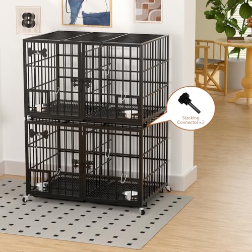 aboxoo 42/48 inch Heavy Duty Metal Dog Crate for Large Dogs with Wheels and Tray M5685