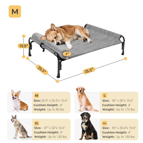 Veehoo Large Elevated Dog Bed, Outdoor Raised Cot with Removable Headrest, Breathable Washable Mesh R9070