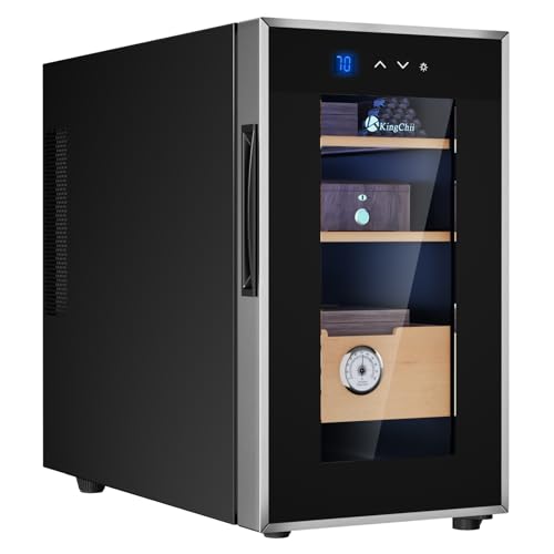 KingChii 16L Electric Cigar Humidor Cabinet with Temperature Control and Spanish Cedar Shelves H300