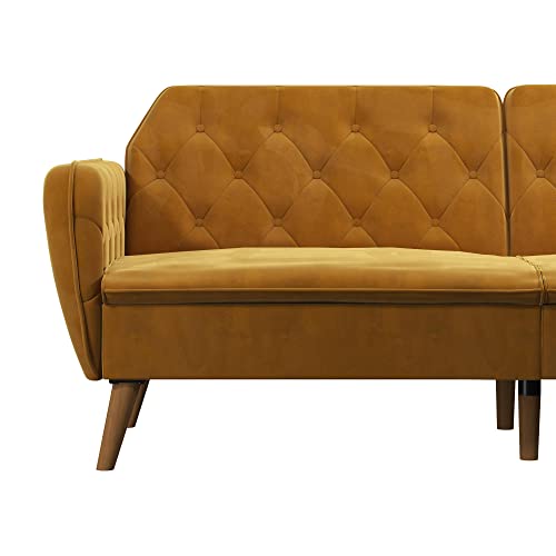 Novogratz Tallulah Memory Foam Futon Convertible Couch, Camel Faux Leather F5939
