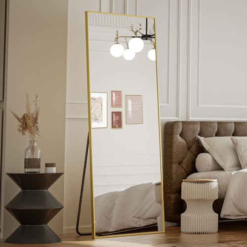 Koonmi Large Full Length Mirror with Stand, Aluminum Alloy Frame, Black G7504