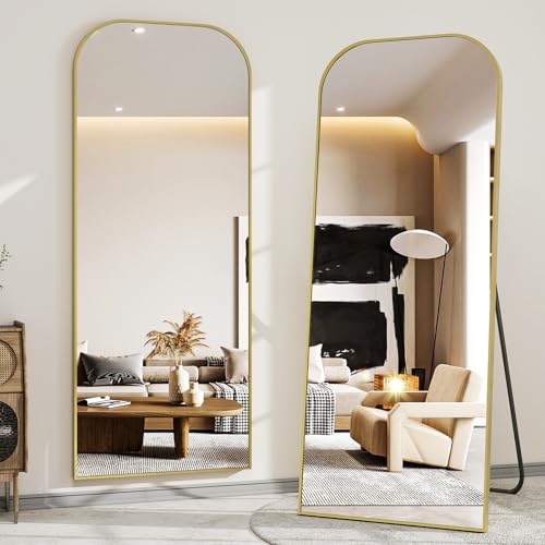 Full Length Mirror 56x21 Inch Arched Floor Standing Wall Mountable Black J48657
