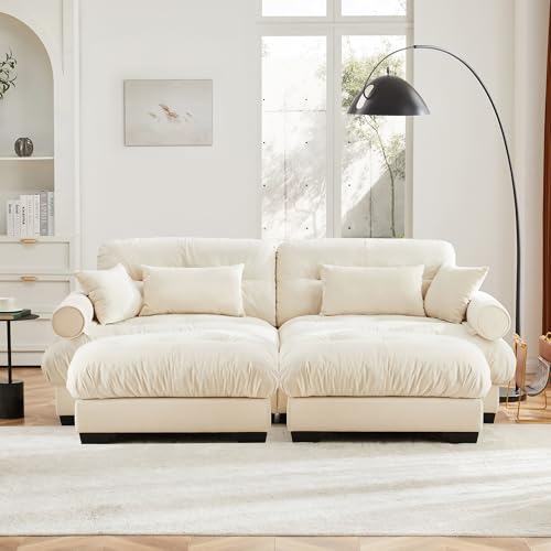 130" Modular Sectional Sofa with Movable Ottoman, Velvet Upholstered, Green Y4976