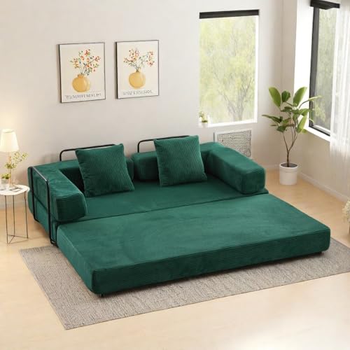 Corduroy Floor Sofa Bed with Backrest, Armrest and 2 Pillows, Dark Gray L776530
