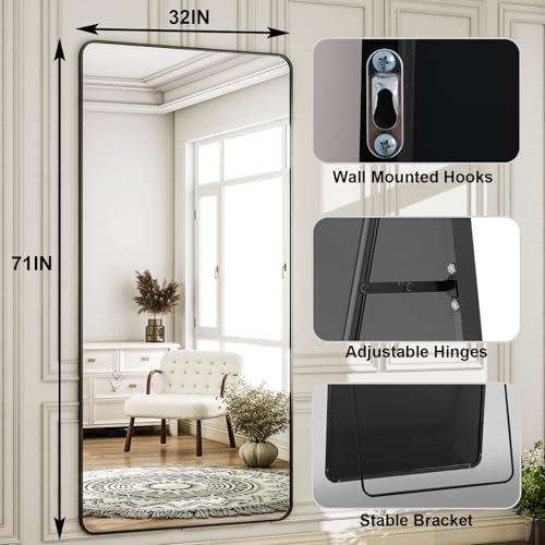 HARRITPURE 56" x 21" Rounded Full Length Floor Mirror with Aluminum Frame I85546