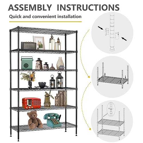 4 Tier NSF Wire Shelving Unit Heavy Duty Steel Storage Rack, Black X19089