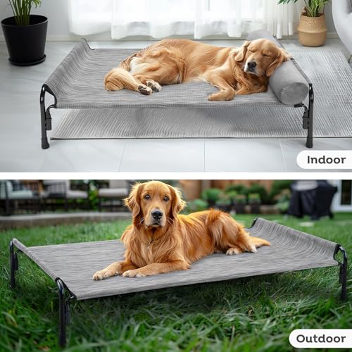 Veehoo Large Elevated Dog Bed, Outdoor Raised Cot with Removable Headrest, Breathable Washable Mesh R9070